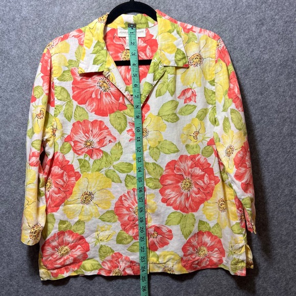 Jones New York Sport Linen Shirt Floral Button Front Top Cottagecore M Blouse - Picture 5 of 6